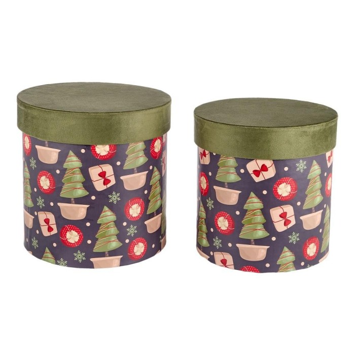 SET 2 SCATOLE DECORATE H.26CM. VERDE